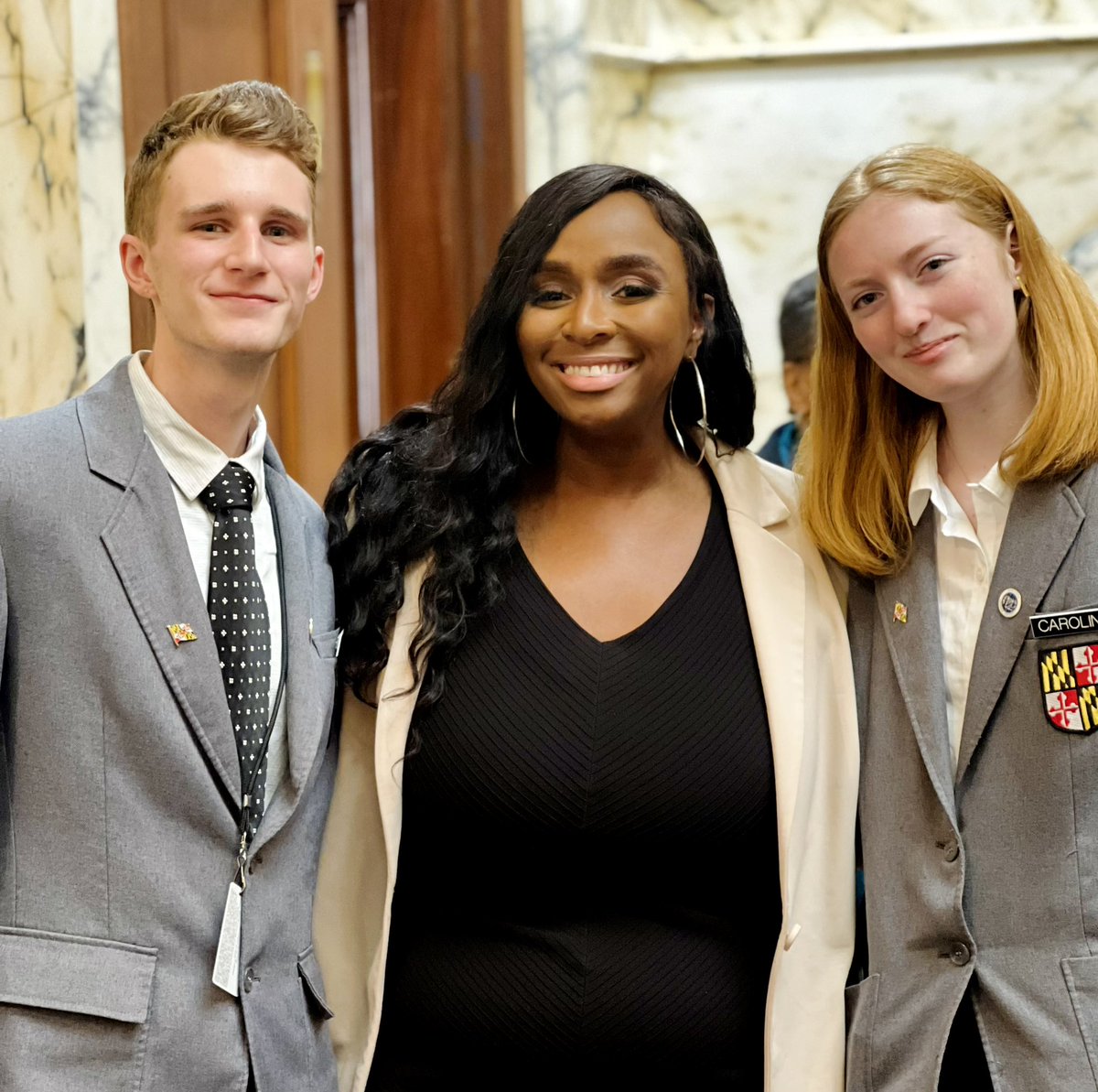 ShanekaHenson's tweet image. I'm incredibly proud of the student pages who joined us this week in the House of Delegates. I was happy to offer some insights to Jake, Caroline and Jana. Thank you for your dedication and enthusiasm!  #mdga24 #StudentPages