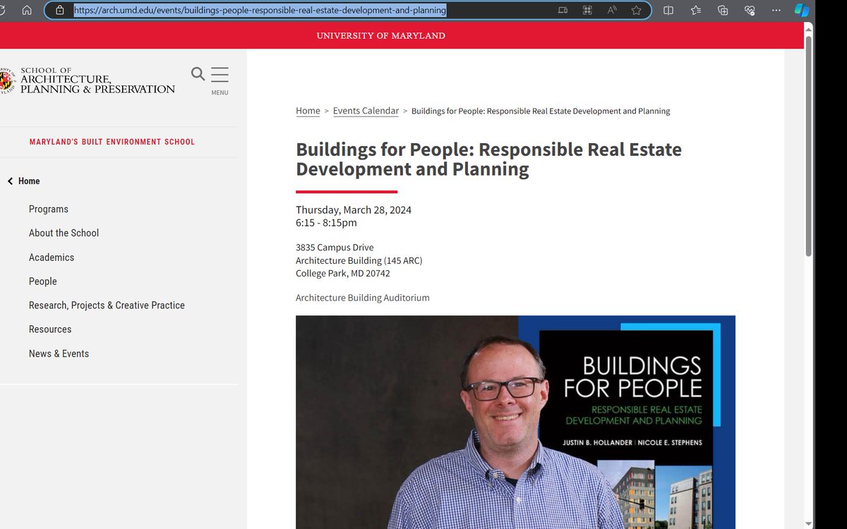 Mark your calendars: I will be visiting College Park, MD to speak at the University of Maryland's School of Architecture, Planning and Preservation about 'Buildings for People': arch.umd.edu/events/buildin…