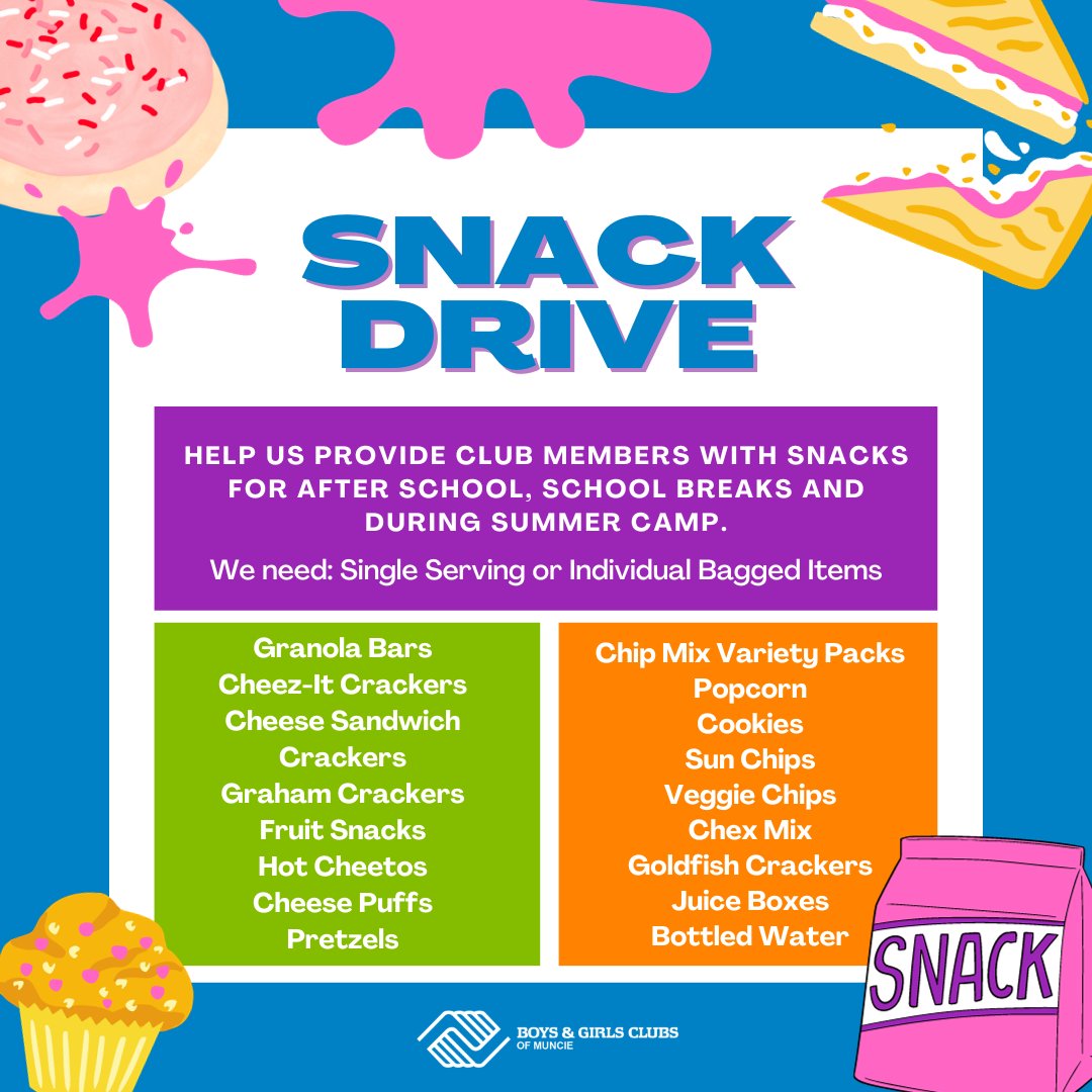 Snack Drive has arrived! Join us in ensuring a delightful snacking experience for Club Members during after-school sessions, school breaks, and summer camp. Your support is crucial in making these moments extra special. Learn more: …ysgirlsclubofmuncie-bloom.kindful.com/?campaign=1292…