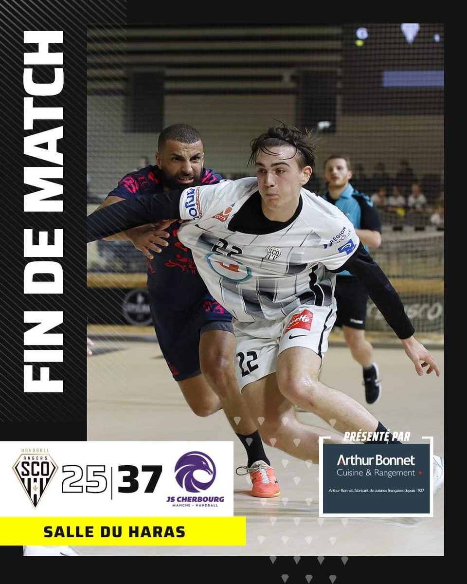 𝗙𝗜𝗡 𝗗𝗘 𝗠𝗔𝗧𝗖𝗛 25-37... Grosse défaite pour nos angevins face à Cherbourg 😥 #SportAngers #angerssco #teamsco #LaForceDuSCO #LaDalleAngevine #Proligue #LNH