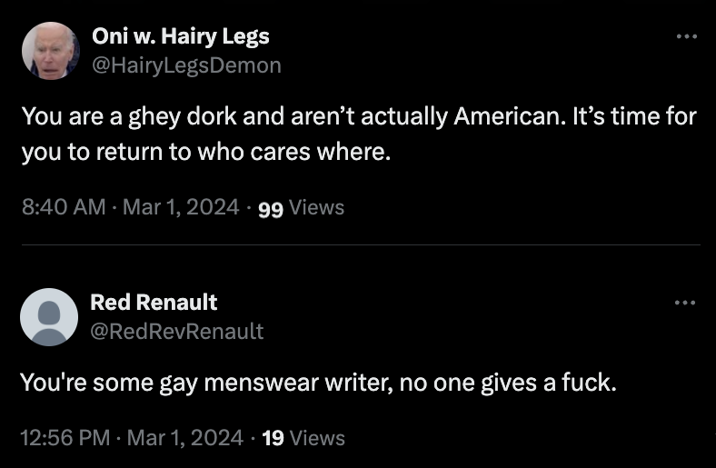 i get called anti-asian and anti-gay slurs here all the time when the things that would actually hurt me are "no one cares your clothes are from japan," "all these shoes look the same," and "you'll never wear that purchase"