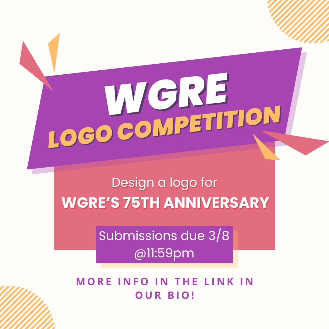 📣Design WGRE’s 75th anniversary logo!📣

This competition is open to all DePauw students, alum, DJs and directors of WGRE

All submissions are due March 8th at 11:59pm.

Follow the link for more information and for submissions! forms.gle/Ey6xG6RkDCkcjW…