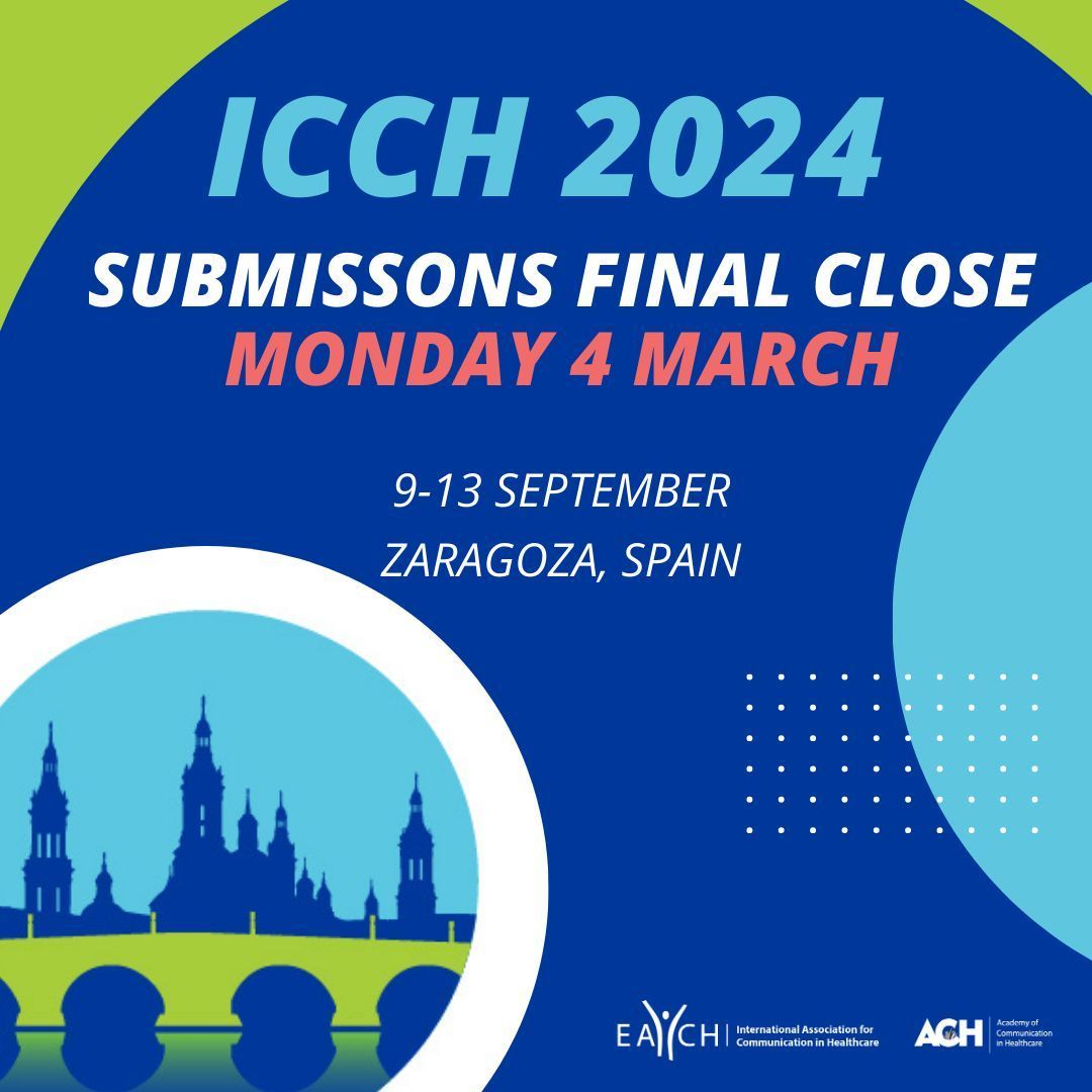 Final deadline for submissions for ICCH 2024 4th March 0800 GMT buff.ly/3tC8wx8 #ICCH2024 #EACHconference #Zaragoza2024