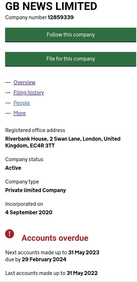 edthompsn's tweet image. GB News ltd are overdue filing their accounts. They lost nearly £37m in their last published accounts, so these are likely to be significantly worse. It will be interesting to see how the 'going concern' requirement is met
