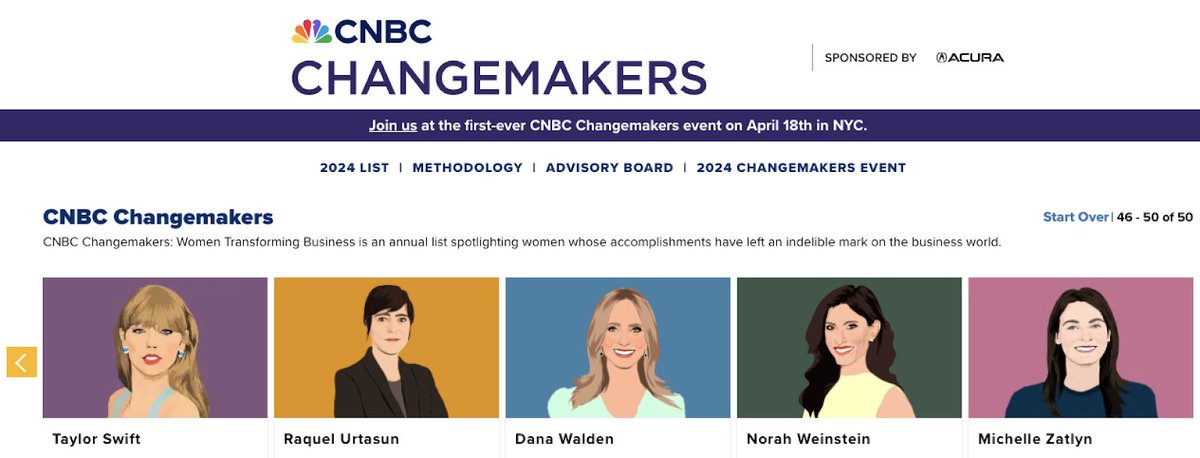I am incredibly humbled to be recognized on the <a href="/CNBC/">CNBC</a> Changemakers list among so many amazing women leaders shaping our future including <a href="/taylorswift13/">Taylor Swift</a>. Find the full list of trailblazers here: cnbc.com/2024/02/28/the…   

#CNBCChangemakers
