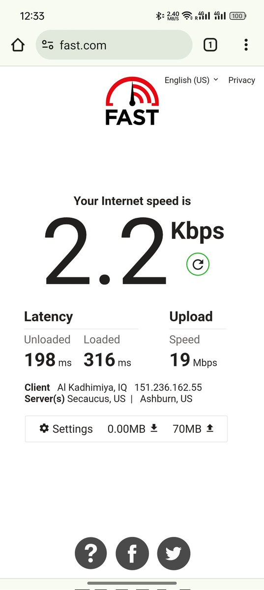 17abd8's tweet photo. The is the 4G #LTE #internet in #Iraq, for 35$ monthly!
@Speedtest
@IraqiPMO @ZainIraq @iraqcmc 
@elonmusk / @Starlink when you launch it in Iraq?
We are suffering ... https://t.co/kdGagVYXKl