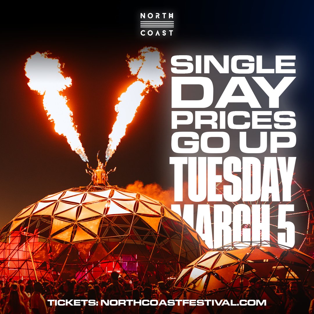 SINGLE DAY PRICES GO UP ON TUESDAY MARCH 5TH 🗣️ SAVE MONEY & BUY THIS WEEKEND IF YOU CAN ONLY JOIN US FOR 1 OR 2 DAYS 🌈✨ More info → northcoastfestival.com