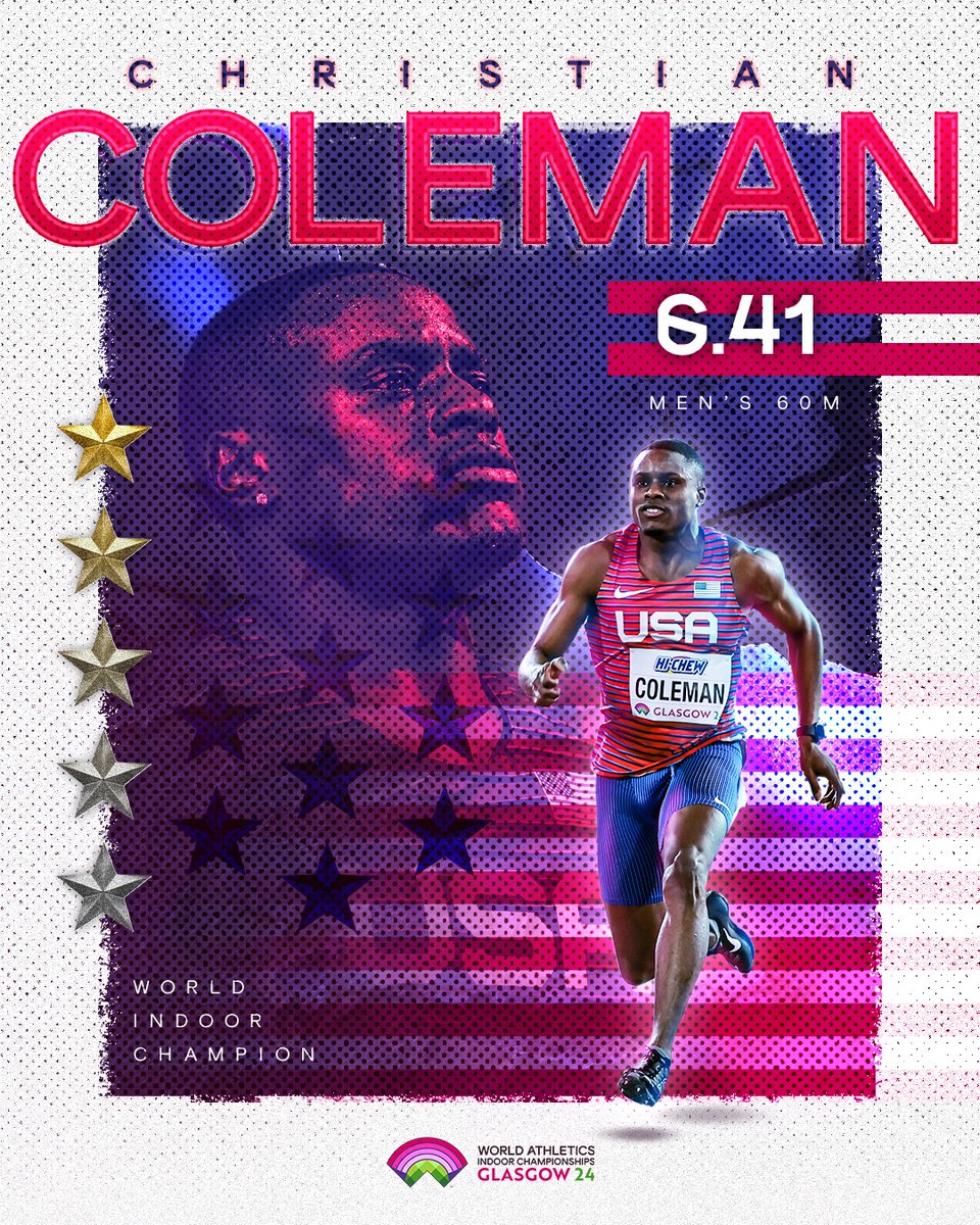 UNSTOPPABLE @__coleman 😤 The American storms to his second #WorldIndoorChamps 60m gold medal in a world-leading 6.41 💥