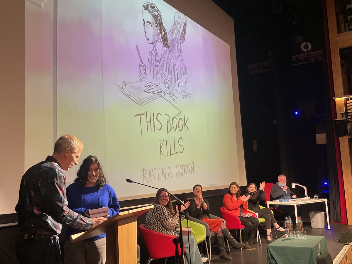 booknookhove's tweet photo. Loved attending the ⁦@ssbaward⁩ last week and meeting a multitude of awesome authors that inspire so many teen readers. Congrats to ⁦@RavenaGuron⁩ for winning #thisbookkills https://t.co/6p12XyYxEE