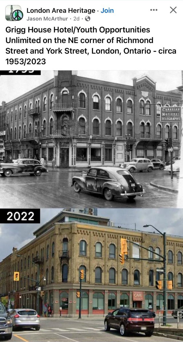 Here is a little throwback for your Friday afternoon! Thank you to London Area Heritage for capturing our building on the corner of Richmond and York, where the @YMICafe is currently located. #1953 #Throwback #lndont