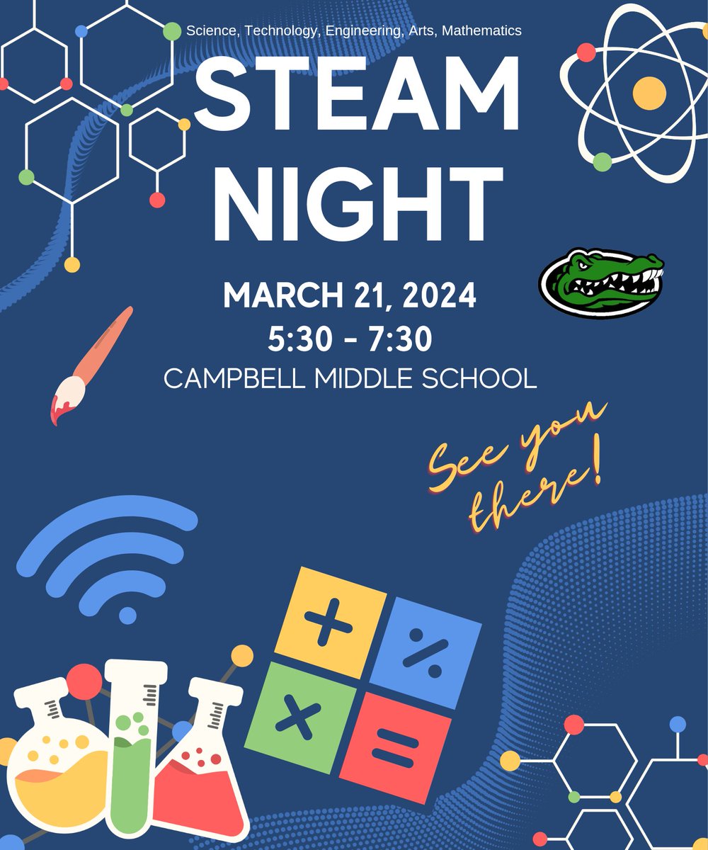 Mark your calendars!! Join us as the Math and Sciece departments team up with Technology, Engineering, and Art for STEAM night!! Lots of family fun and a drawing for prizes for our students who attend! Huge thanks for the grant from @exxonmobil EAP that made this possible! 🐊