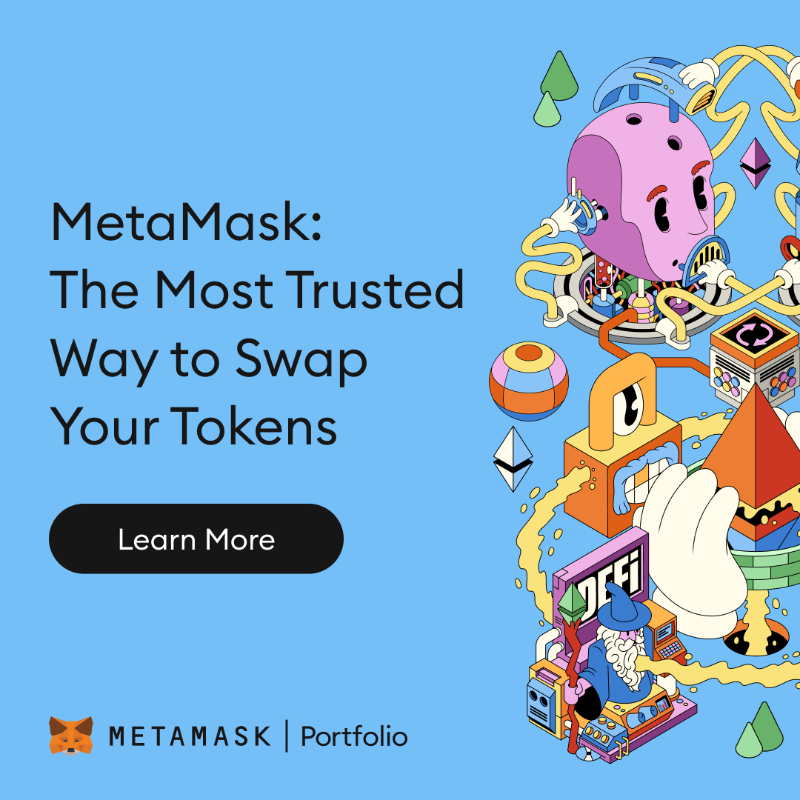 MetaMask's tweet photo. Swap from anywhere, anytime – with MetaMask. Access, store, &amp; swap tokens directly from your self custodial MetaMask wallet. Find competitive rates, everytime. Explore Swaps with MetaMask.