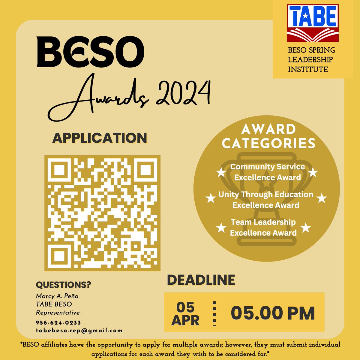 🏆Apply now for the BESO Awards 2024🏆 Don’t miss out on this opportunity to showcase your affiliate’s excellence. Stay tuned for the big reveal during our BESO Spring Leadership Institute on April 20th (be on the lookout for more updates)! fs2.formsite.com/TABE/3tn9a4wrk…