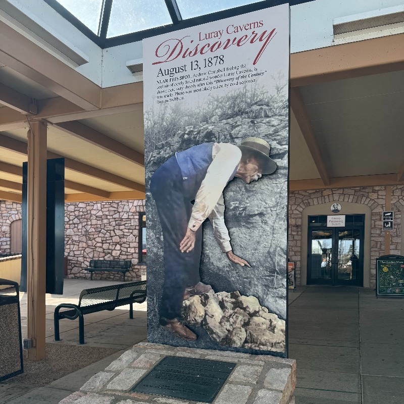 Check out our new signage! 🤩 Located just outside of the ticket booth, you will find a photo of Andrew Campbell during the discovery of Luray Caverns. Plan your trip today to see it for yourself! ✨