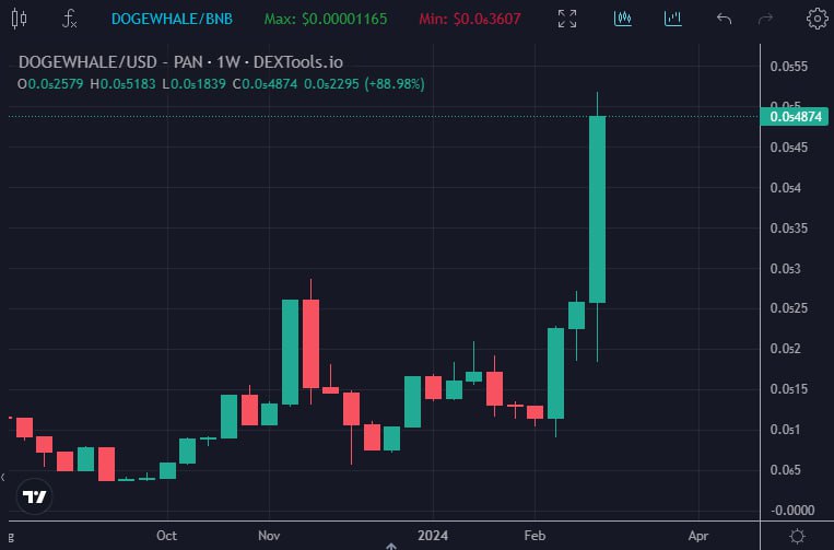 Dogewhale is up only +88.98% for the week 🚀🚀🚀 That's what happens when you have a deflationary derivative of dogecoin floki and shib.
