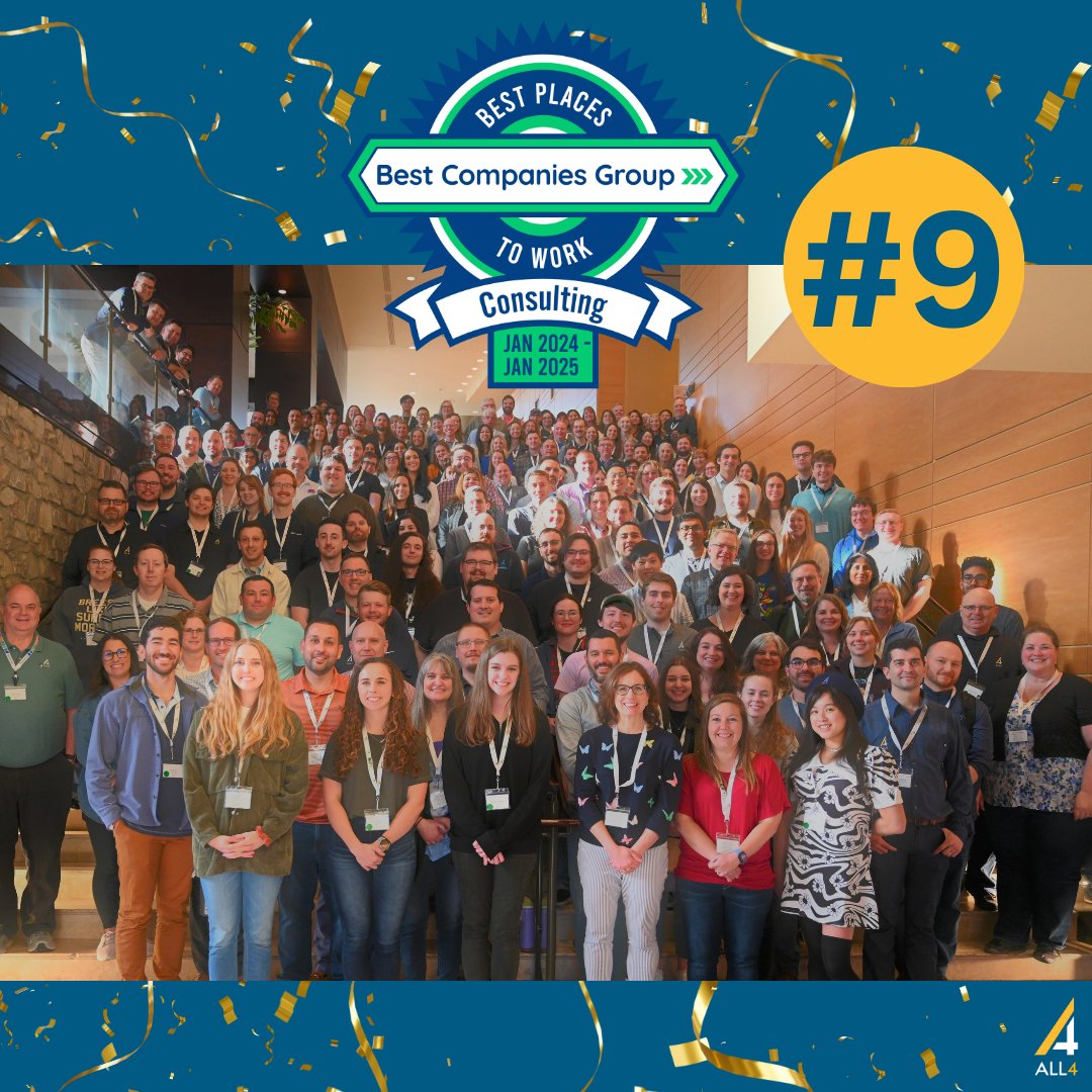 ALL4 is proud to be voted a Best Places to Work in Consulting winner!

#growsustainablecommunity #bestplacestowork #environmental