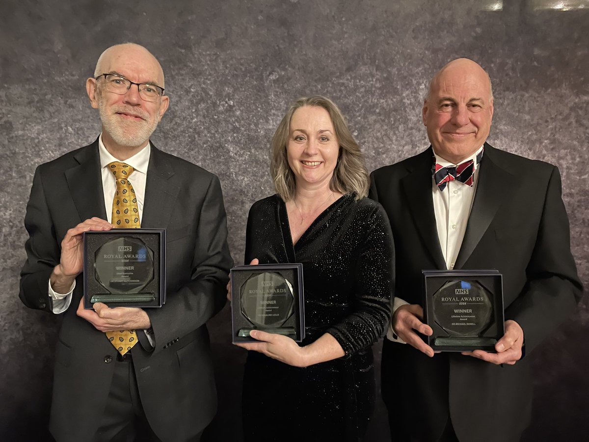 The Lifetime Achievement Award goes to Dr Stuart Hutchinson, Elderly Care Consultant, Dr Rosalind Leslie, Chief AHP, and Dr Michael Norell, Consultant Cardiologist - for their incredible contribution to the Trust and the NHS. 👏 #RoyalAwards24