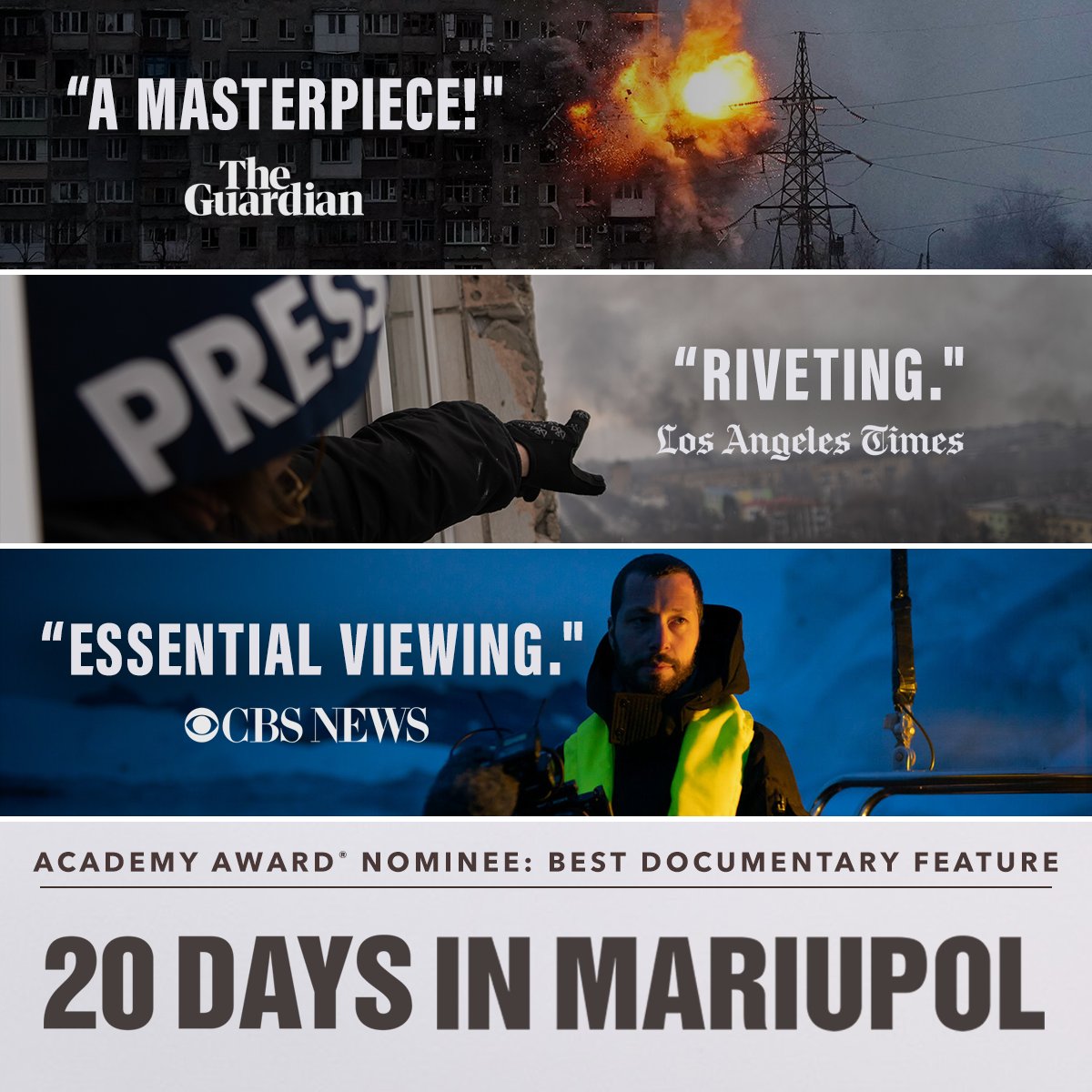 Critics and audiences agree: #20DaysInMariupol is a must-see documentary of 2023. 20daysinmariupolfilm.com