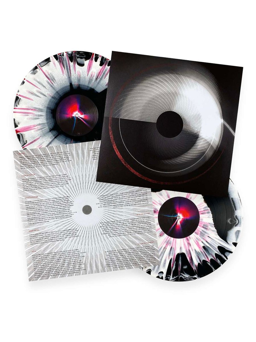 redvoxband's tweet photo. The new variant of the Visions and Afterthoughts vinyl includes a red streak in the vinyl itself and a slighly different black and white pattern. https://t.co/iHzC4CY7bU