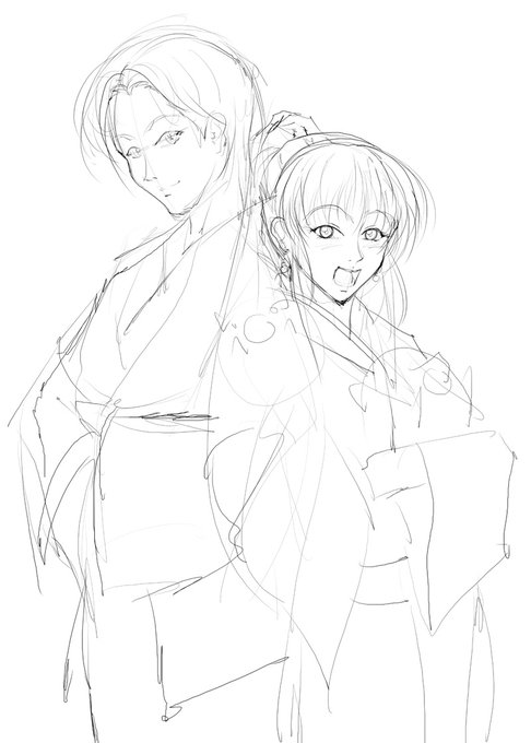 今日の一枚?
2019年の年賀用イラストのラフから完成まで。
ラフはもうほぼ当たりですね、顔が少し変更された位。
今見るとラフの方が頭の位置が正しかったかも?🤔
塗りは着物があっさりしてるので案外楽でしたね。
一番難しかったのは猪のぬいぐるみ!😅