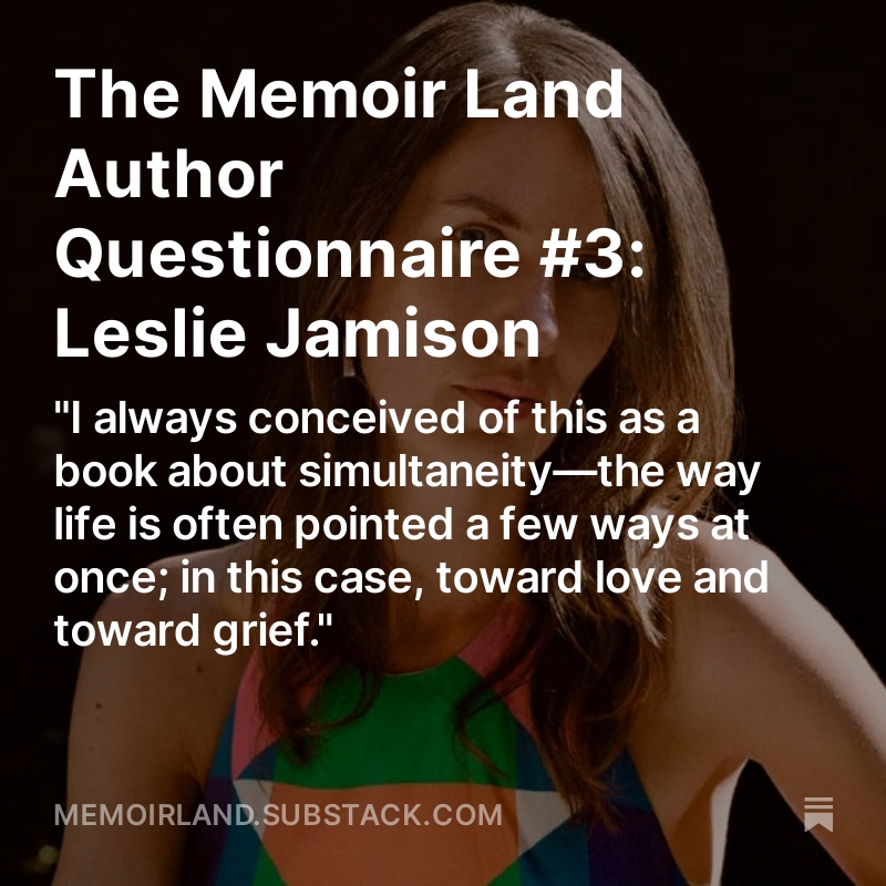 'In many ways, I feel like I spent fifteen years developing my voice and my craft so that I could tell, the best way I could, the hardest story I would ever tell...' - @lsjamison takes The @MemoirLand Author Questionnaire. memoirland.substack.com/p/the-memoir-l…