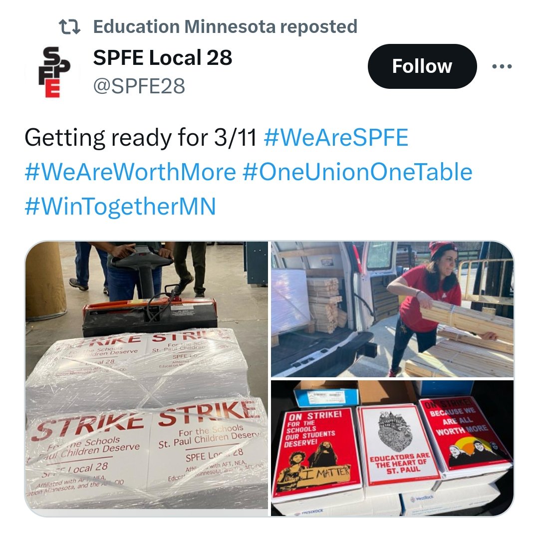 MNUpNorthLakeG1's tweet photo. Teachers in St. Paul public schools make $8,300 a month on average.
#WeareSPFE
#OneUnionOneTable https://t.co/I5PnMniTC8
