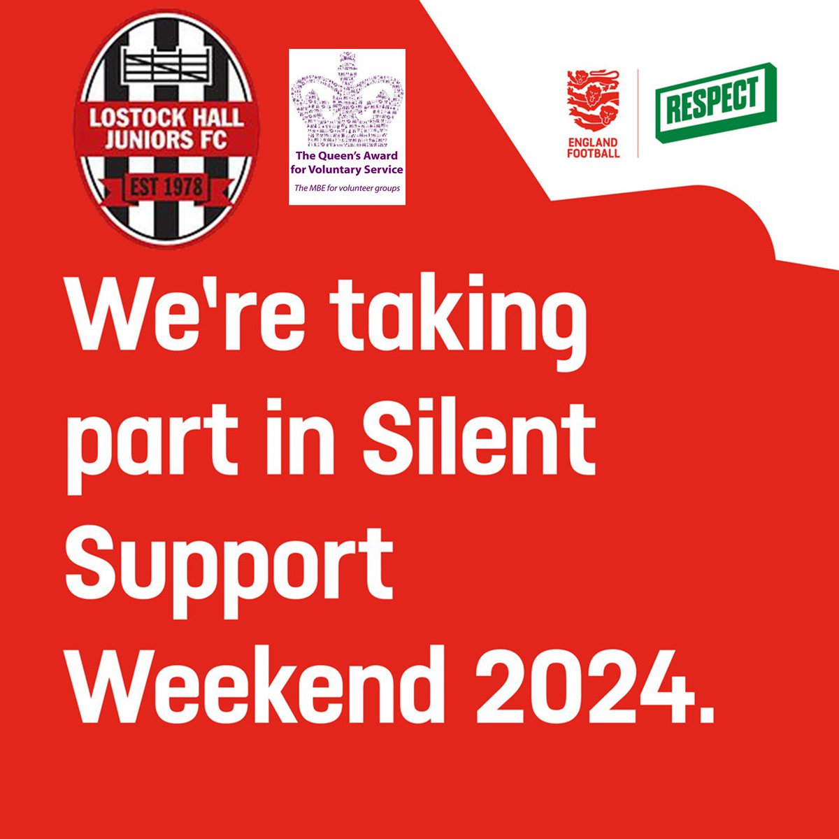 Lostock_HallJFC's tweet photo. If your games have beaten the weather this weekend, please remember to join in with @EnglandFootball’s #SilentSupportWeekend24 

Please let the coaches coach (#NotesNotNoise) and the children play

Thank you in anticipation of your continued support

#ForTheKids
#TheirGame https://t.co/vzcHmN6zSb