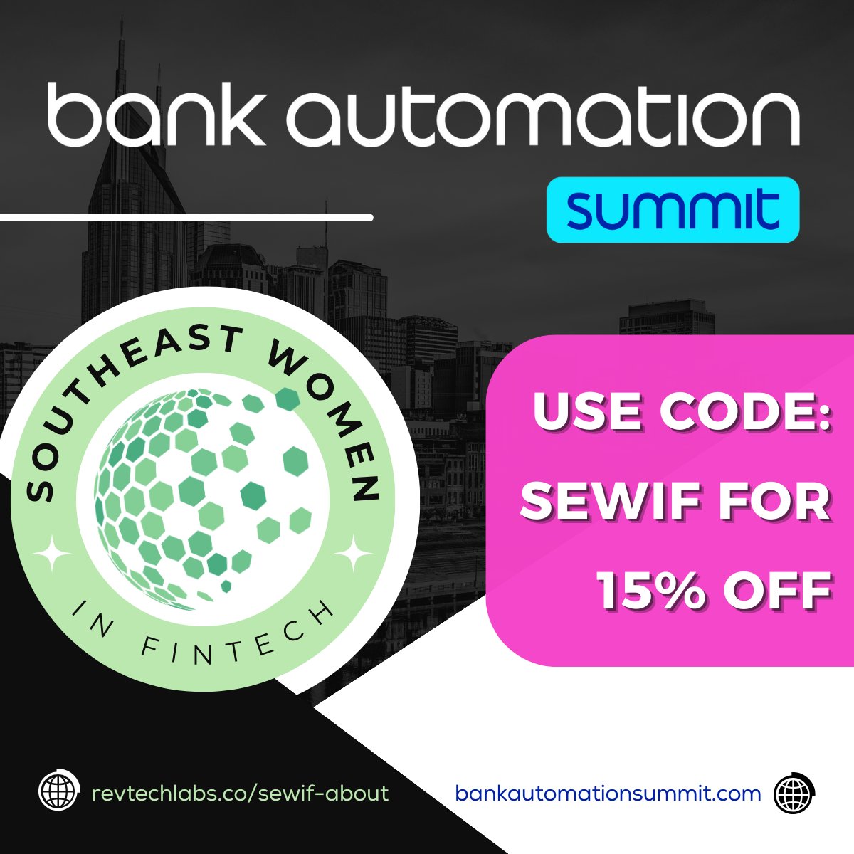 Are you joining us in Nashville at our Southeast Women in Fintech Breakfast Panel? Then we have a deal for you! Head to the @BankAutomation Summit after our breakfast panel and enjoy 15% off your tickets! Use Code: SEWIF at check out. bankautomationsummit.com/product/bank-a…