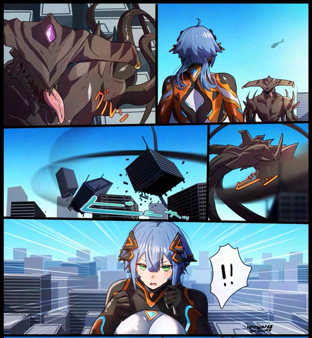 「ビルにハマったコロサスちゃんを押さえつけ、弱点を・・・!♡」 有料.. 夏風シグレ さんのマンガ ツイコミ(仮)