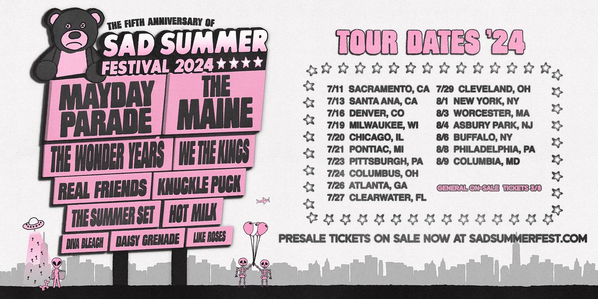 Like Roses (@likerosesca) on Twitter photo we’re playing the first 4 dates of <a href="/SadSummerFest/">Sad Summer Fest</a> and 🚨PRESALE TICKETS ARE LIVE🚨 so get your buns over to sadsummerfest.com/tickets and we’ll see you this summer ;) we’re playing the first 4 dates of <a href="/SadSummerFest/">Sad Summer Fest</a> and 🚨PRESALE TICKETS ARE LIVE🚨 so get your buns over to sadsummerfest.com/tickets and we’ll see you this summer ;)