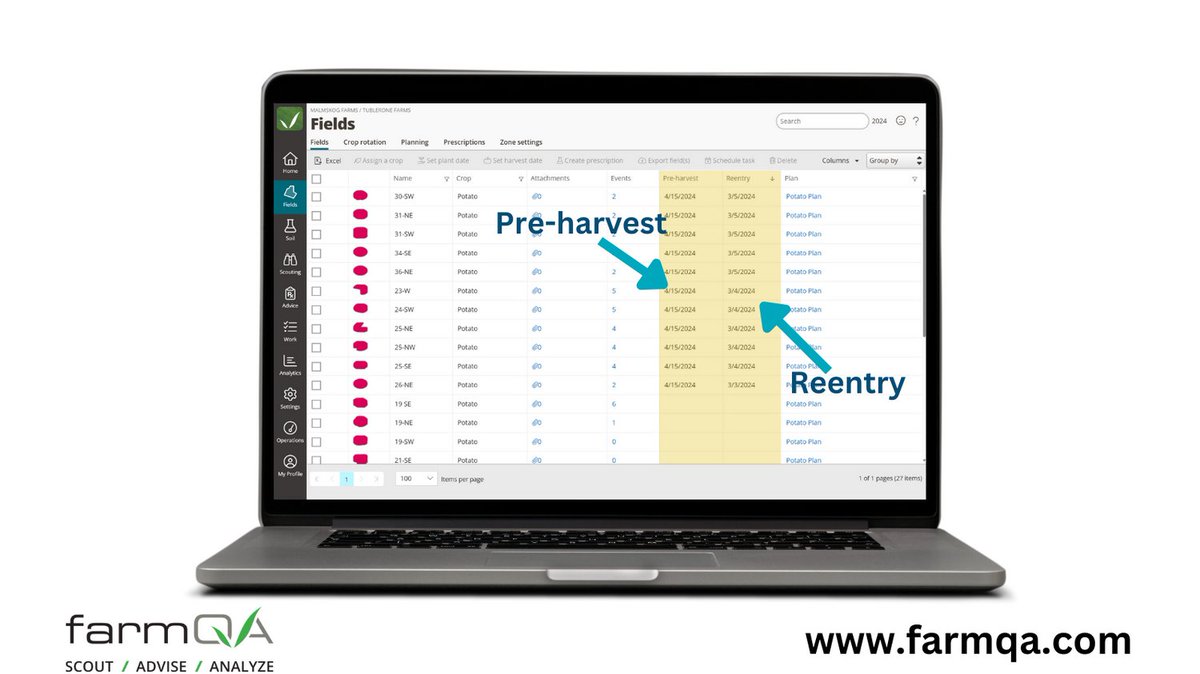 Happy #FarmQAFriday!

You can now easily see Pre-harvest and Reentry intervals for your fields that have spray records associated with them. Just input a Pre-harvest and Reentry interval in your spray record and we'll display that information in the Fields tab!