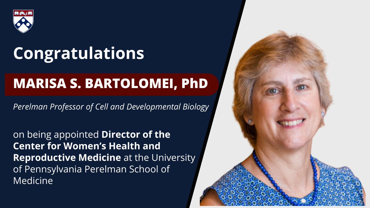 Thrilled to introduce Dr. Marisa S. Bartolomei (@Marisa_S_B ) as the new Director of the Center for Women's Health and Reproductive Medicine! @PennMDForum #WomensHealth #ResearchDirector