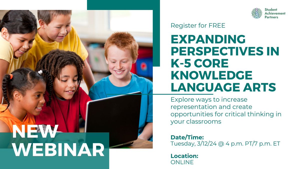 Join us for our FREE webinar! 💻 We'll explore ways to enhance representation to unlock the full potential of your curriculum with SAP's new CKLA Adaptation Packs. Learn to create opportunities for critical thinking, discussion, and reflection. bit.ly/3OPNpi0  #ELA