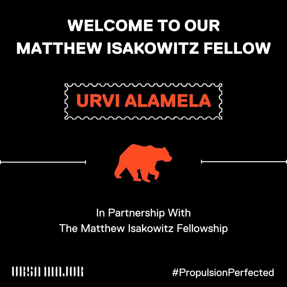 Ursa Major welcomes Matthew Isakowitz Fellow Urvi Alamela! Urvi is a senior at @UTAustin studying Aerospace Engineering with a minor in Entrepreneurship. @mattfellowship