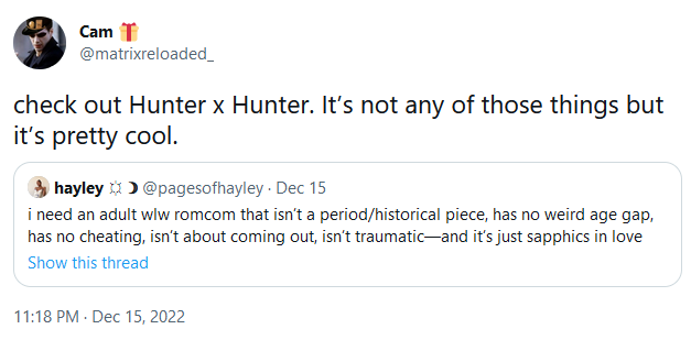 i went to the wayback machine to get this screenshot in case you need to tell someone that hunter x hunter is not any of those things but is pretty cool