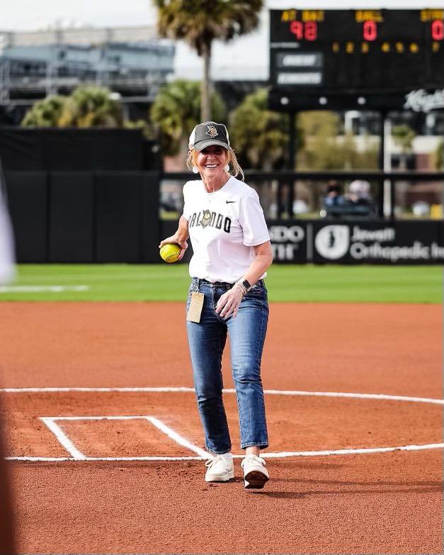 What a perfect afternoon to watch @UCF_Softball. Susie threw a great first pitch, the Knights picked up a victory and members of the team inspired us both with their skills and passion.