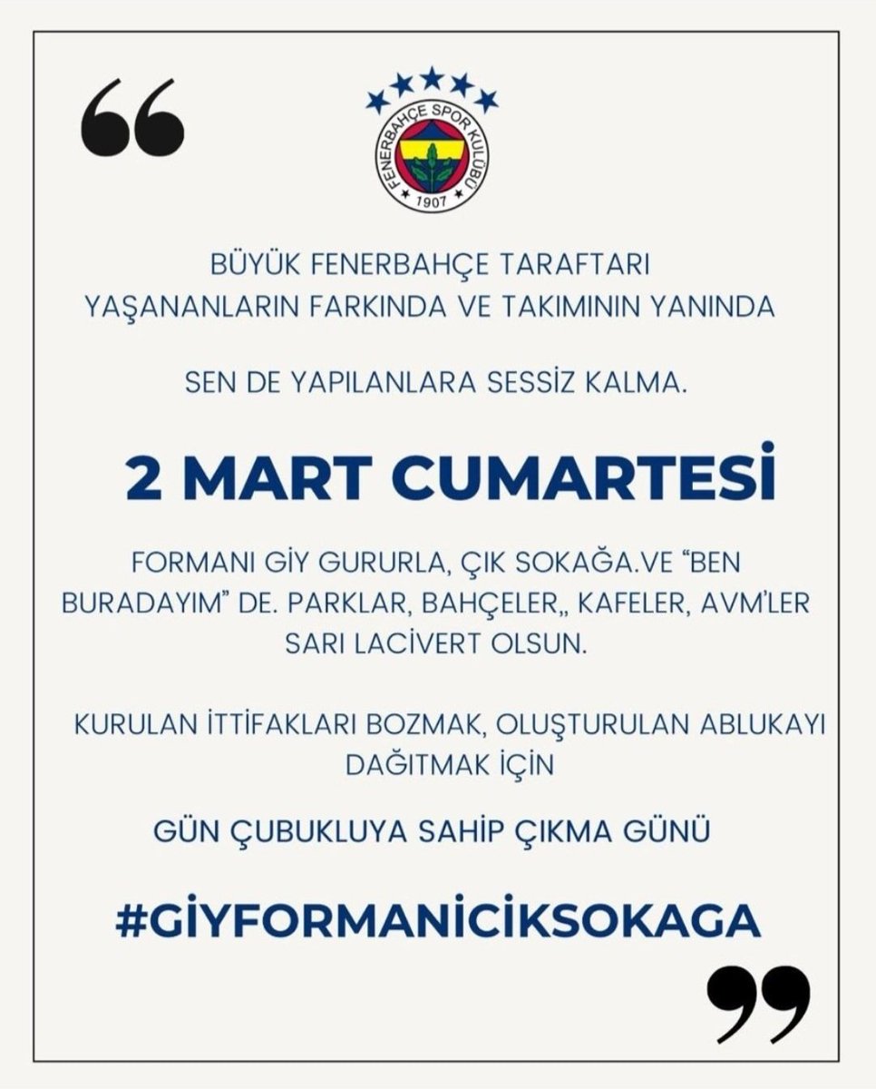 yarın birlik ve beraberlik olma çubukluya sahip çıkma günü #GiyFormanıÇıkSokağa  💛💙