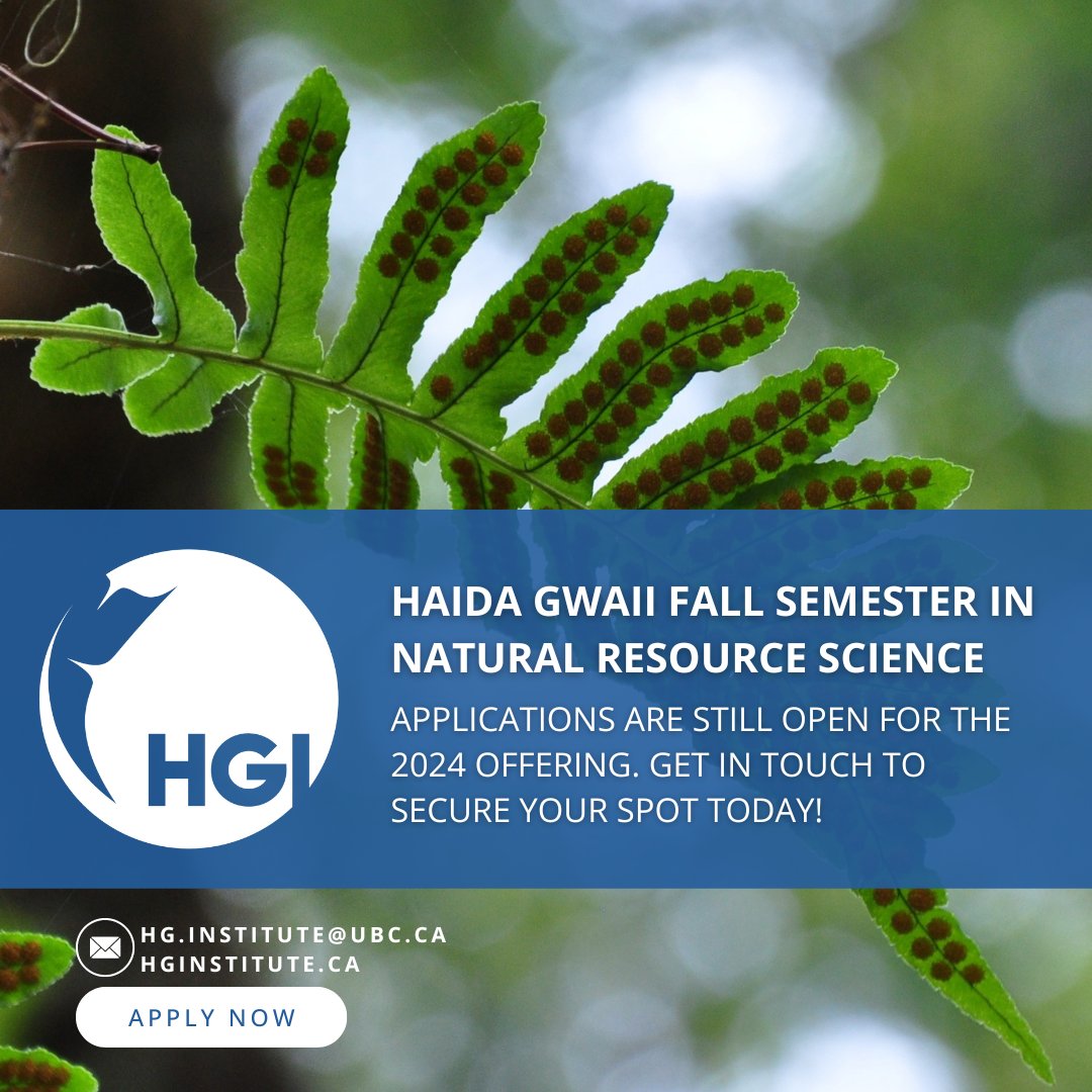 Our beloved HG Fall Semester in Natural Resource Science is on for 2024! Apply today to join this immersive program, with all courses accredited by UBC! 🌱

#HaidaGwaii #UBC #Education