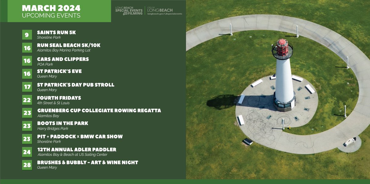 Long Beach Special Events Calendar for March 2024 

For more info: 
longbeach.gov/special-events…