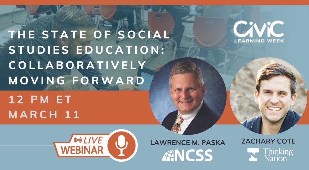 📅 Mark your calendars for this special March 11 Civic Learning Week event with NCSS and @thinking_Nation! ➡️ Learn more: hubs.li/Q02lnYh30 #civiclearningweek #socialstudies #education #edutwitter