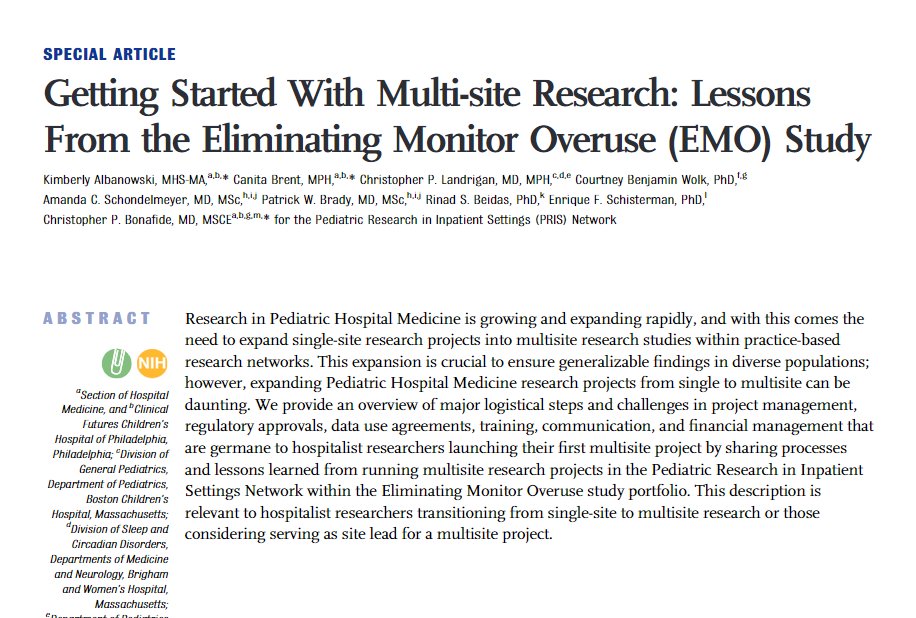 Are you interested in conducting multi-site research? Check out this fantastic overview from the #EMOStudy team with everything you'll need to consider and plan to get started. publications.aap.org/hospitalpediat…