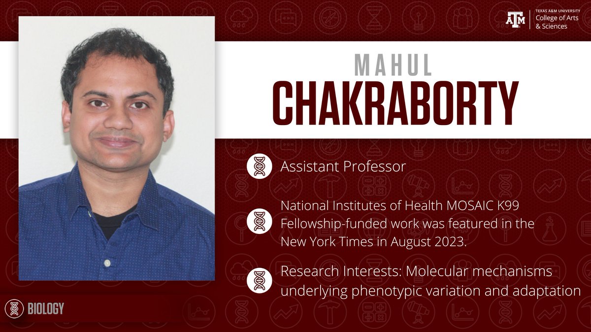 Time for #FridayFacultySpotlight with Dr. Mahul Chakraborty 👍 Dr. Chakraborty is a featured @nytimes biologist, and his research interests include Molecular mechanisms underlying phenotypic variation and adaptation. We're so grateful for all of Dr. Chakraborty's hard work! 🔬