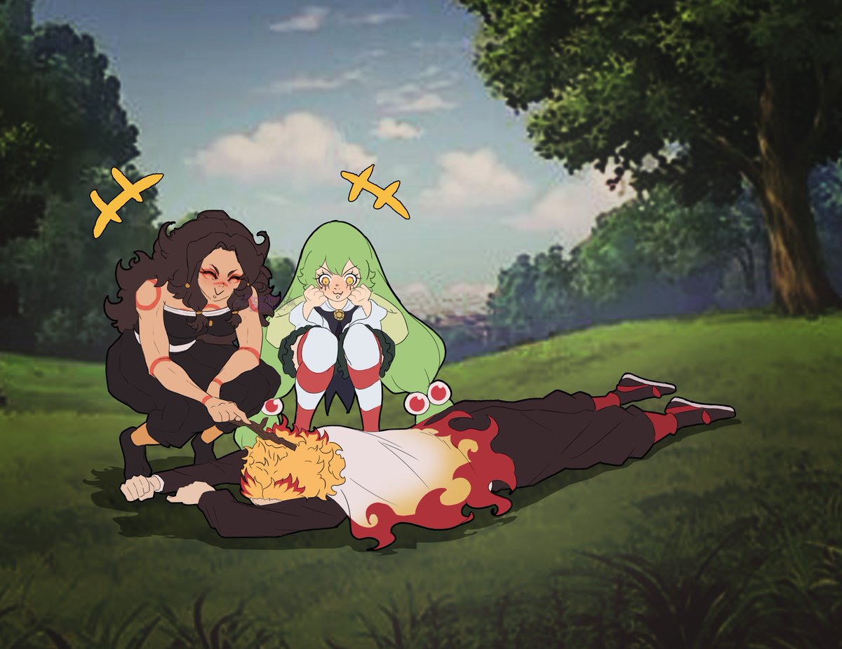 Amb_Hashira's tweet image. 🐸Rengoku fell asleep..🐸