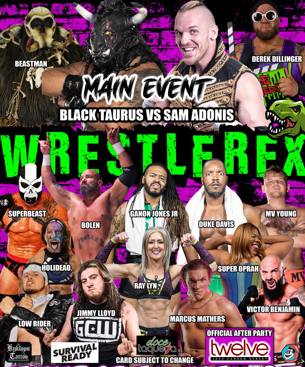 RealSamAdonis's tweet image. If you’ve never seen #WrestleRex Live, you don’t know what you’re missing! 

We return to @SouthSidePgh 5/23!!

See:
@Taurusoriginal 
@RealSavageGent 
@TheJimmyLLoyd 
@MarcusMathers1 
@wantedmv 
@beastmanhusk 
@Ray_lyn 
Plus more!

For Tickets⬇️
showclix.com/event/wrestler…