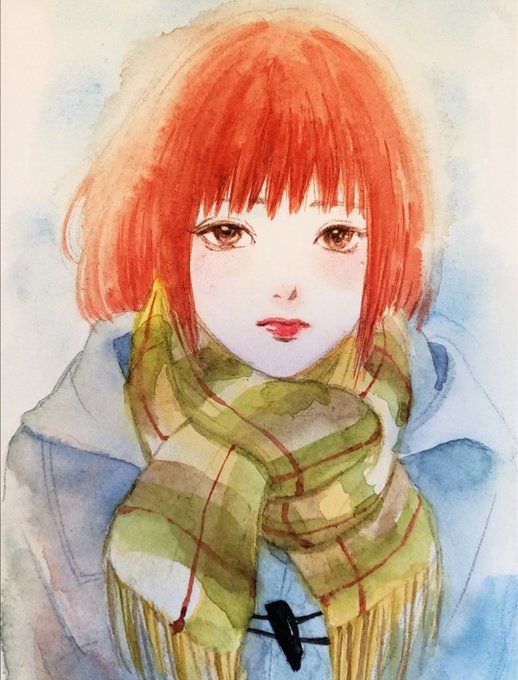 「looking at viewer plaid scarf」 illustration images(Latest)
