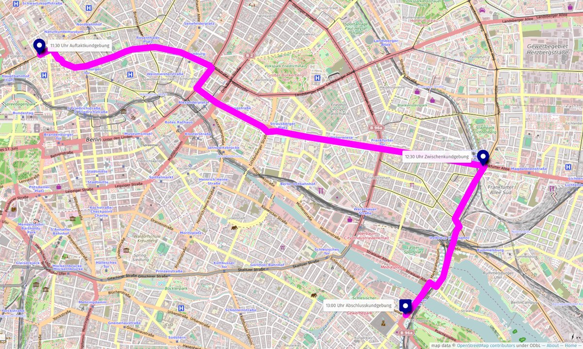 So, wir sehen uns am 2.3. mit Rad 🚴‍♂️🚴‍♀️ auf der Demo 'Her mit dem Mobilitätsgesetz! Stoppt den Weiterbau der #A100!'.

➡️ Treffpunkt 11:30 Uhr vorm Bundesverkehrsministerium, als vorm Invalidenpark.

Die weitere Route seht Ihr hier.

#A100NichtMituns