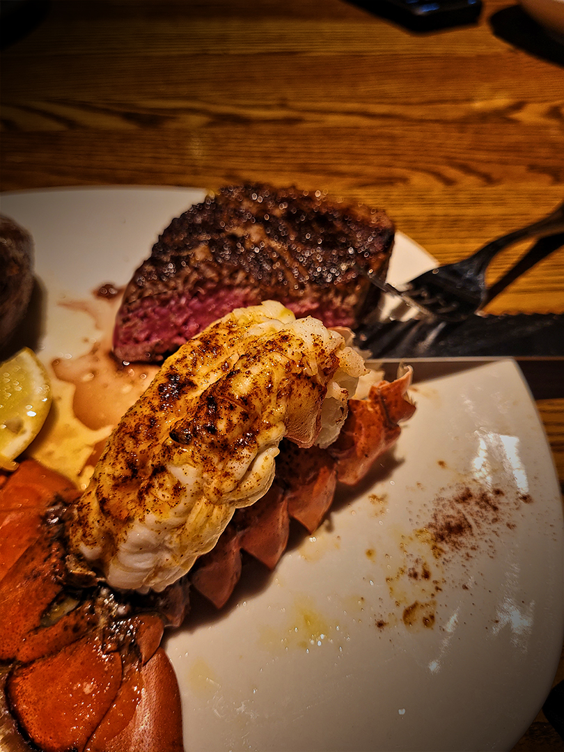 Lunch today, Filet Mignon and Lobster Tail, plus a salad and loaded baked potato. But of course the steak and lobster took priority over the rest.
#TGIF #FiletMignon #LobsterTail #BakedPotato #salad