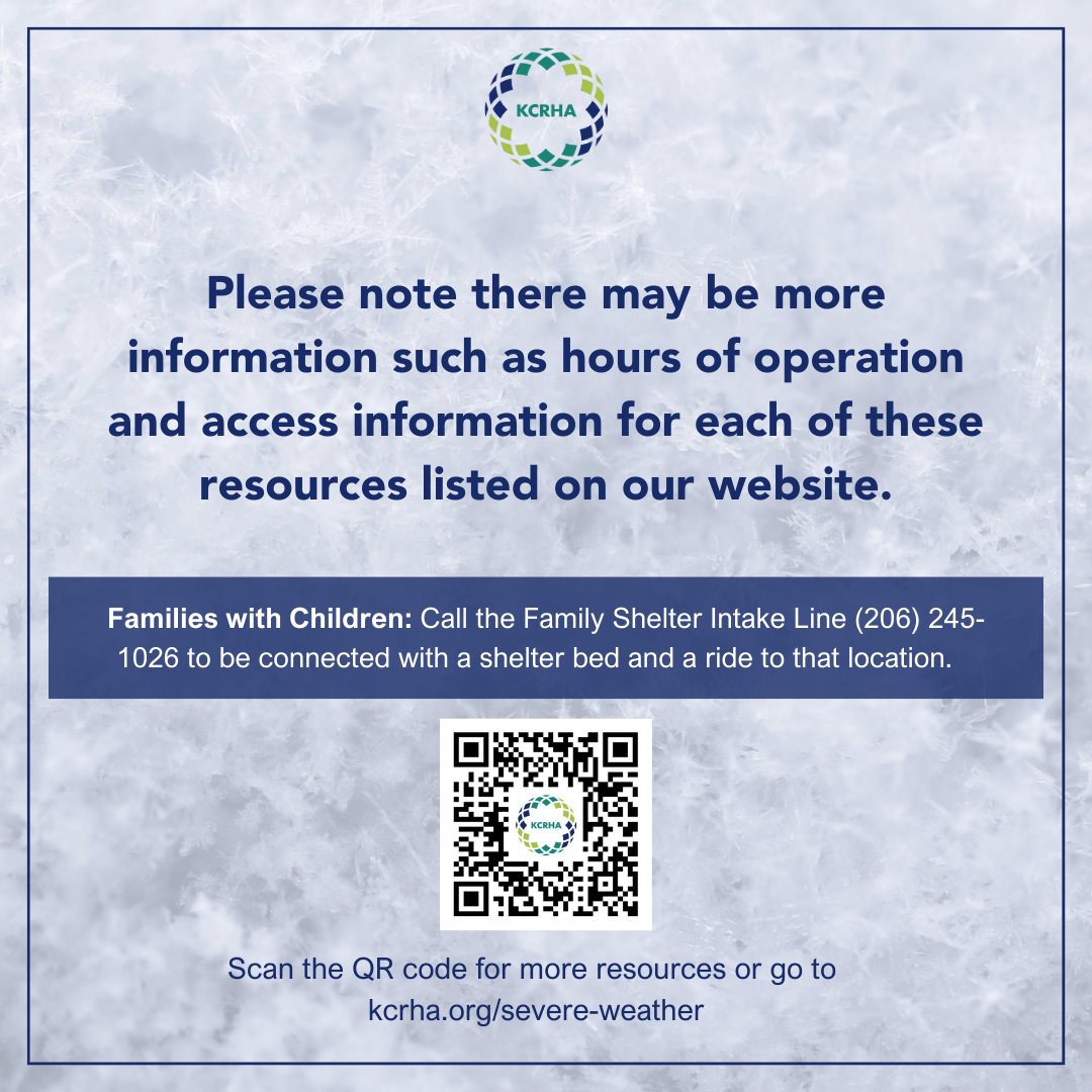 Please note that some of the regional information has changed in the Seattle (daytime) and East King (daytime &amp; overnight) since we posted this. 

Updated information is available here: kcrha.org/severe-weather