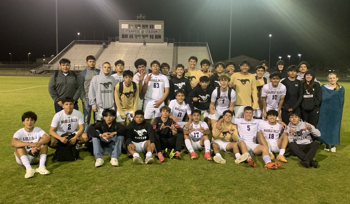 Mustangs with the 3-0 victory tonight, wrapping up the district championship.  Was a weird &amp; crazy game! Travel to Jarrell on Tuesday! ⁦<a href="/RedRaider1995/">Jeff Gasaway</a>⁩ ⁦<a href="/fierrojennifer/">Jennifer Fierro, The Broad Podcaster</a>⁩ ⁦<a href="/MFHS_Principal/">Marble Falls High School</a>⁩ ⁦<a href="/MFHSports/">MFHSports</a>⁩