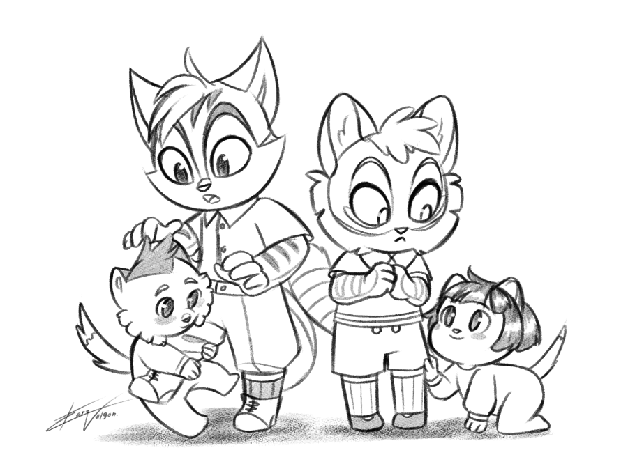 Kofi sketch for @Aisling_ She requested my rescued kittens, who so far have been Ivy, Nico, Rocky and Freckle They are not in their canon ages btw, these are the ages in which their namesakes were rescued Thank you so much for the support!